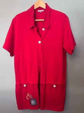 Vintage Focus Button-Front Short Sleeve Tunic